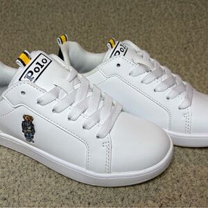 Ralph Lauren White Heritage Court Bear Sneakers